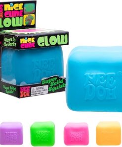 Schylling NeeDoh Nice Cube Glow - Sensory Toy with a Super Solid Squish - Glows in the Dark and Always Returns to its Square Shape - Color May Vary (1 Cube Per Pack)