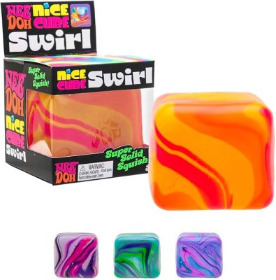 Schylling NeeDoh Nice Cube Swirl - Sensory Toy with a Super Solid Squish - Unique, Swirling Color Blend - Color May Vary (1 Per Pack)